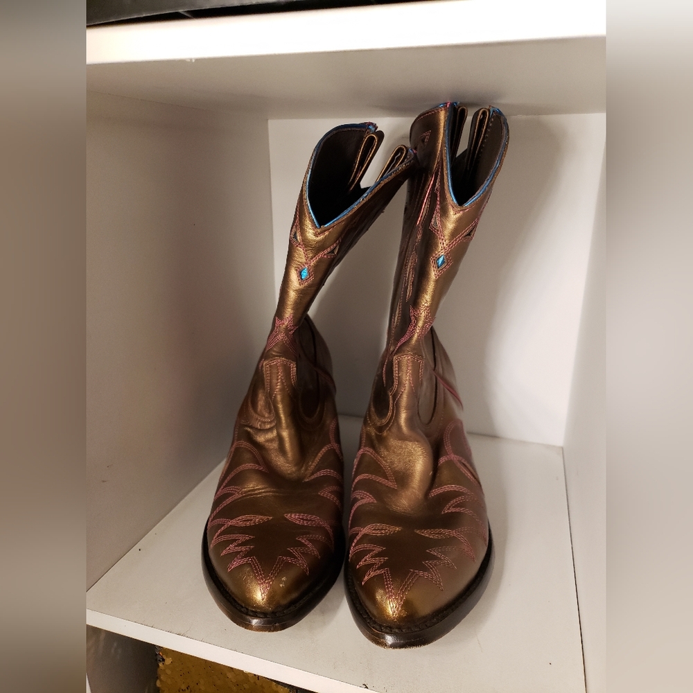Old Gringo Yippee Ki Ya Bronze Pink Leather Cowboy Boots 8.5 - Picture 3 of 7